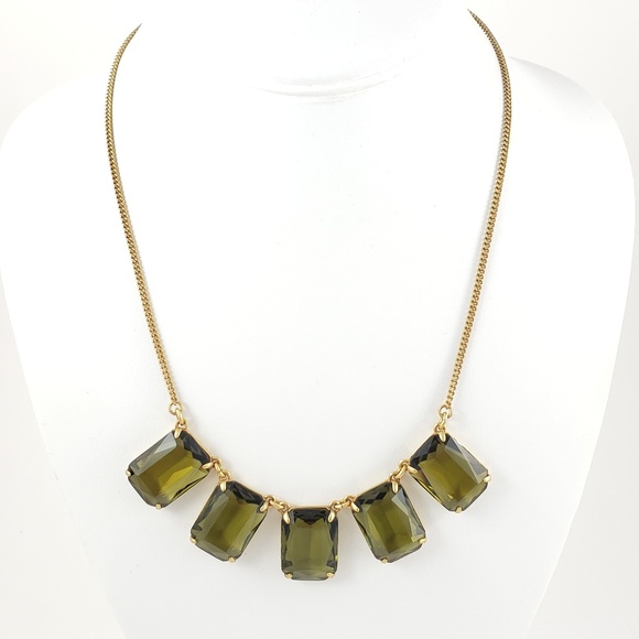 J. Crew Necklace Large Green Emerald Cut Stones - Picture 7 of 8